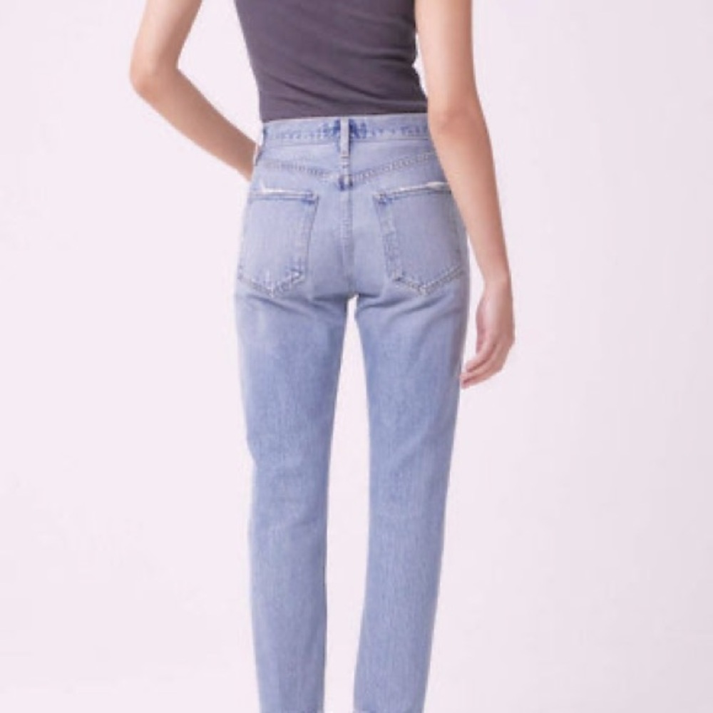 Agolde Riley Revolve High Rise Button Fly Straight Distressed Crop Denim Jeans - Picture 4 of 16